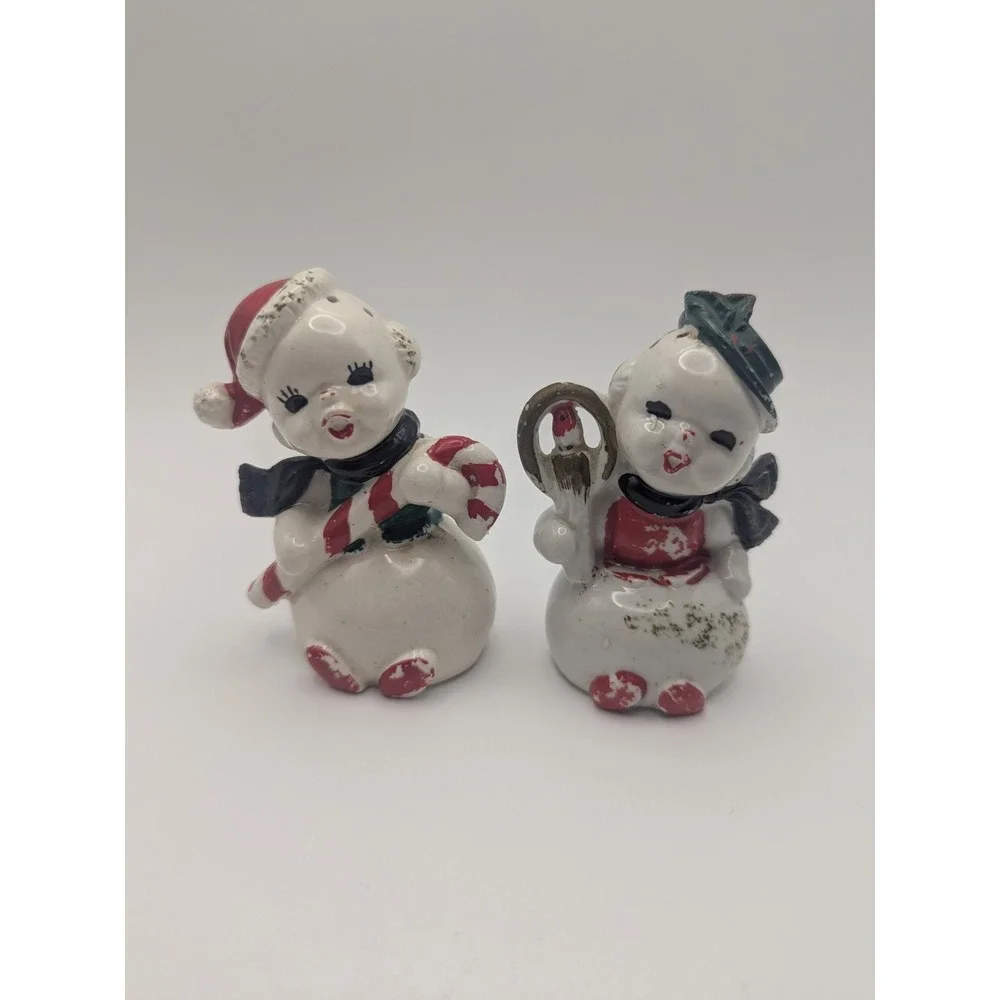 Vtg RARE Set‎ Japan Ucagco Snowman Salt Pepper Shakers Christmas Anthropomorphic